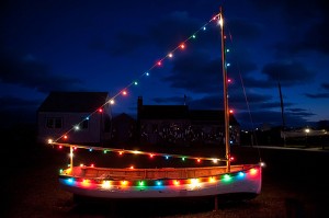 Sail boat light with Christmas lights